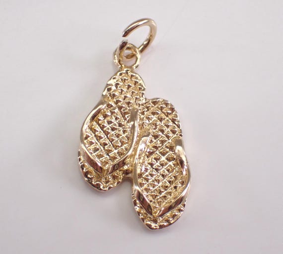 Vintage 14K Yellow Gold Flip Flop Sandals Charm, Estate Summer Shoe Slide Pendant for Bracelet or Necklace