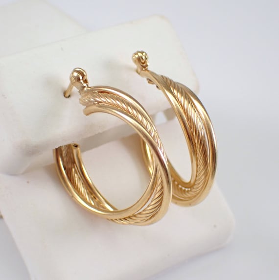 Vintage 14K Yellow Gold Hoop Earrings, Genuine Estate Hoops for Her, Unique Twisted Spiral Braided