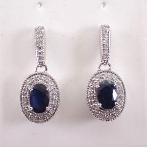 Sapphire and Diamond Dangle Earrings - 14K White Gold Teardrop Fine Jewelry - September Birthstone Gemstone Gift