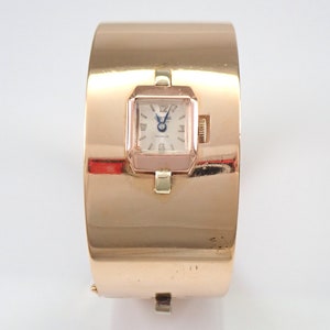 14K Yellow Gold Cortina Watch - Vintage Retro Bangle Bracelet - Unique Chunky Wristwatch Cuff