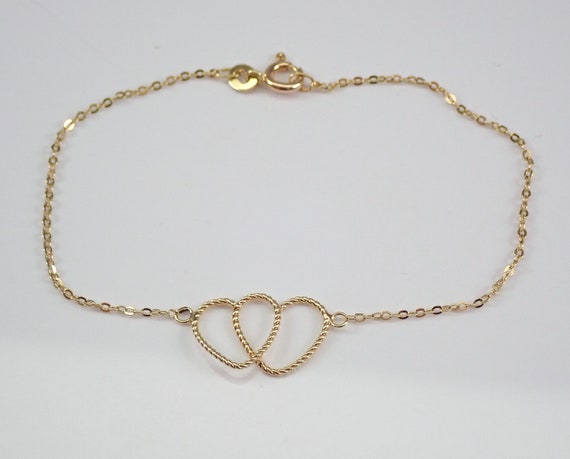 Vintage Solid 14K Yellow Gold Interlocking Heart Bracelet