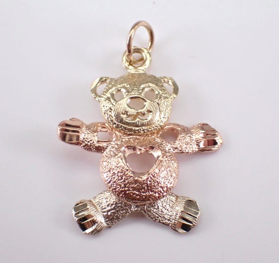14K Tri Color Gold Teddy Bear Charm, Vintage Movable Articulated Pendant for Necklace or Bracelet