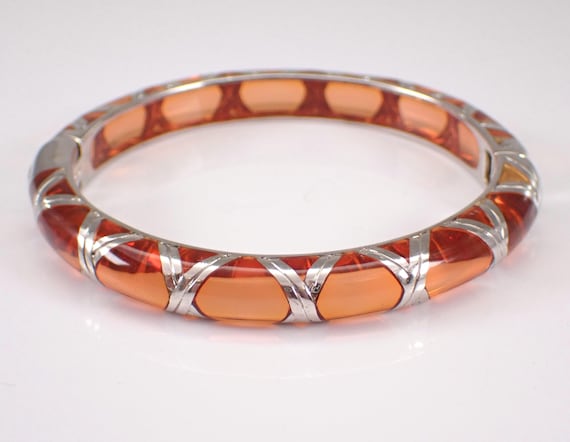 Sterling Silver Lucite Bangle Bracelet - Vintage Angelique de Paris Designer - Gemstone Jewelry Statement Cuff