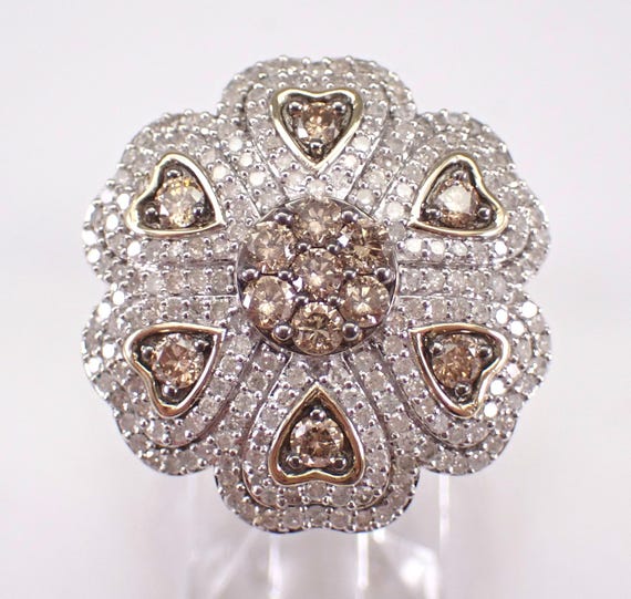 Yellow Gold Brown Diamond Flower Ring - Fancy Colored Cluster Band