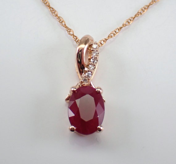 Ruby and Diamond Drop Pendant and Chain - Rose Gold Gemstone Necklace - Dainty July Birthstone Fine Jewelry Gift