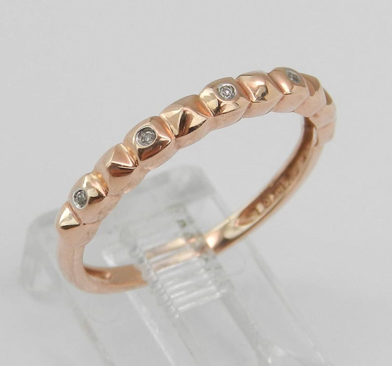 Size 6.75 Anniversary Band Stackable Band SALE PRICE Diamond Wedding Ring Rose Gold Ring Textured Ring