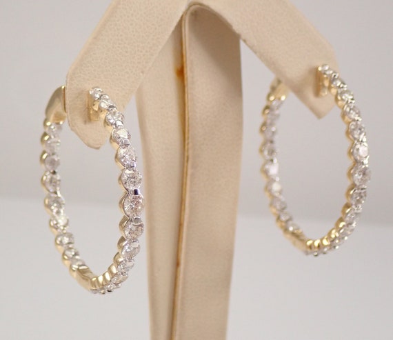4 carat Diamond Hoop Earrings, Solid 14K Yellow Gold Diamond In and Out Hoops, Luxury Fine Jewelry Gift