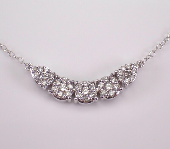 White Gold Diamond Curved Bar Necklace - Station Cluster Charm Pendant and Chain - GalaxyGems Fine Jewelry Choker Gift