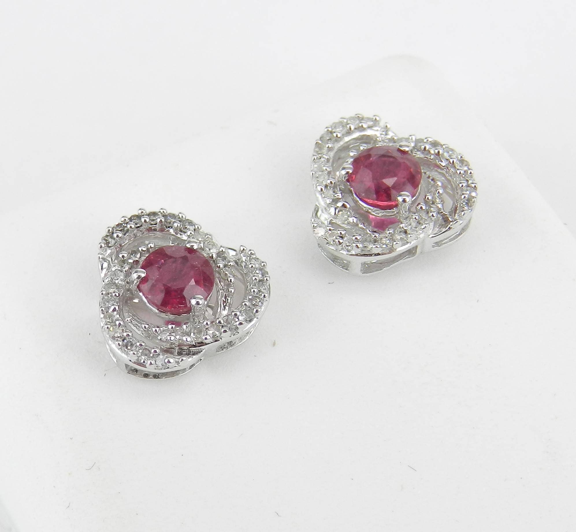 Ruby and Diamond Stud Earrings, Ruby Studs, White Gold Ruby Earring
