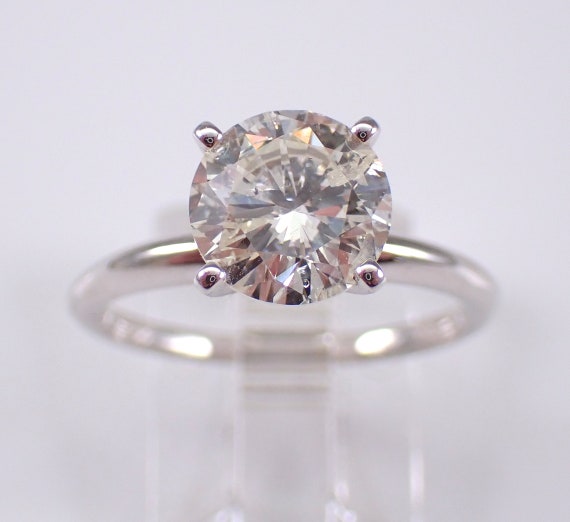 14K White Gold Diamond Engagement Ring - Round Brilliant Solitaire Band - Genuine Natural Bridal Fine Jewelry