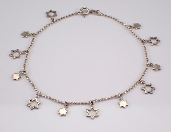 Vintage Sterling Silver Star of David Anklet - Unique Dangle Bracelet with Charms
