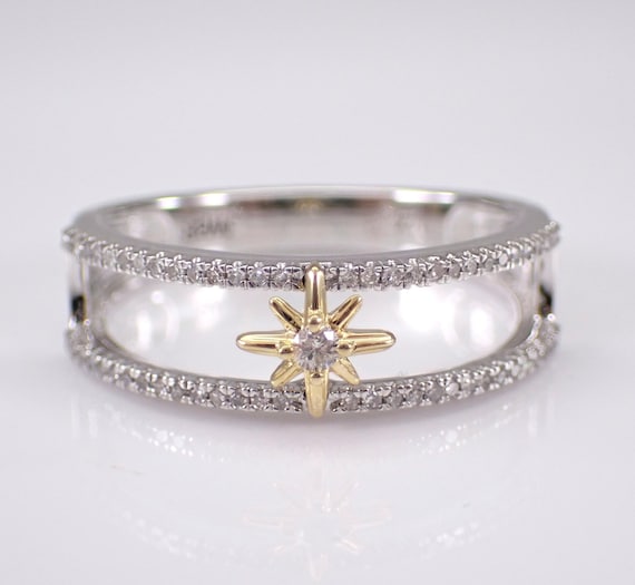 White Gold Stackable Diamond Star Ring - Unique Multi Row Wedding Anniversary Band - GalaxyGems Fine Jewelry Gift