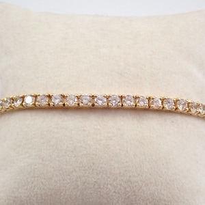 14K Yellow Gold Vintage Tennis Bracelet - Estate CZ Traditional In Line Bracelet - Cubic Zirconia Fine Jewelry Gift
