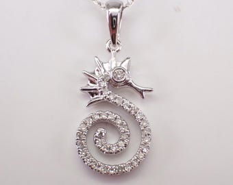 White Gold Diamond Seahorse Charm, Unique Sea Horse Pendant and Chain, Unique Fine Jewelry Necklace Gift