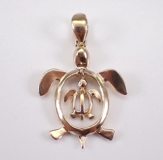 Vintage 14k Yellow Gold Turtle Charm Pendant - Dangle Tortoise Head and Tail - Animal Jewelry for Necklace or Bracelet