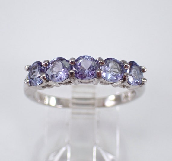Sterling Silver Tanzanite Wedding Ring - Simple Purple Gemstone Band - GalaxyGems Unique Anniversary Jewelry Gift