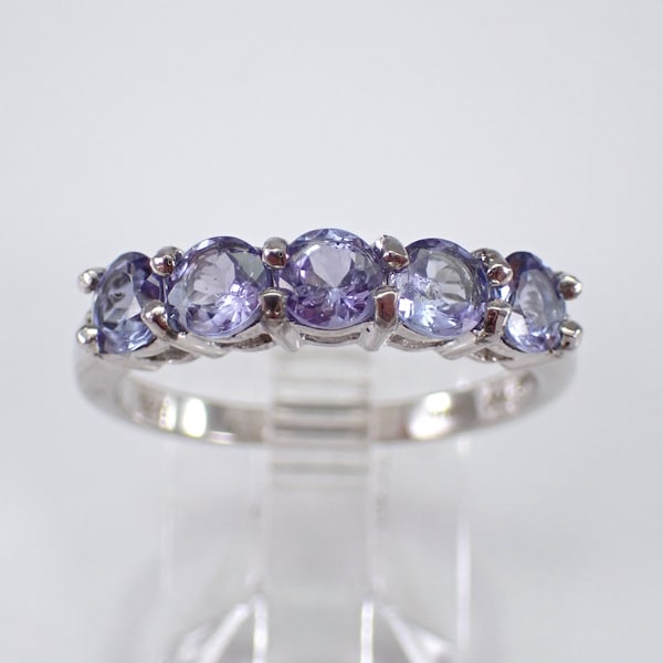 Sterling Silver Tanzanite Wedding Ring - Simple Purple Gemstone Band - GalaxyGems Unique Anniversary Jewelry Gift