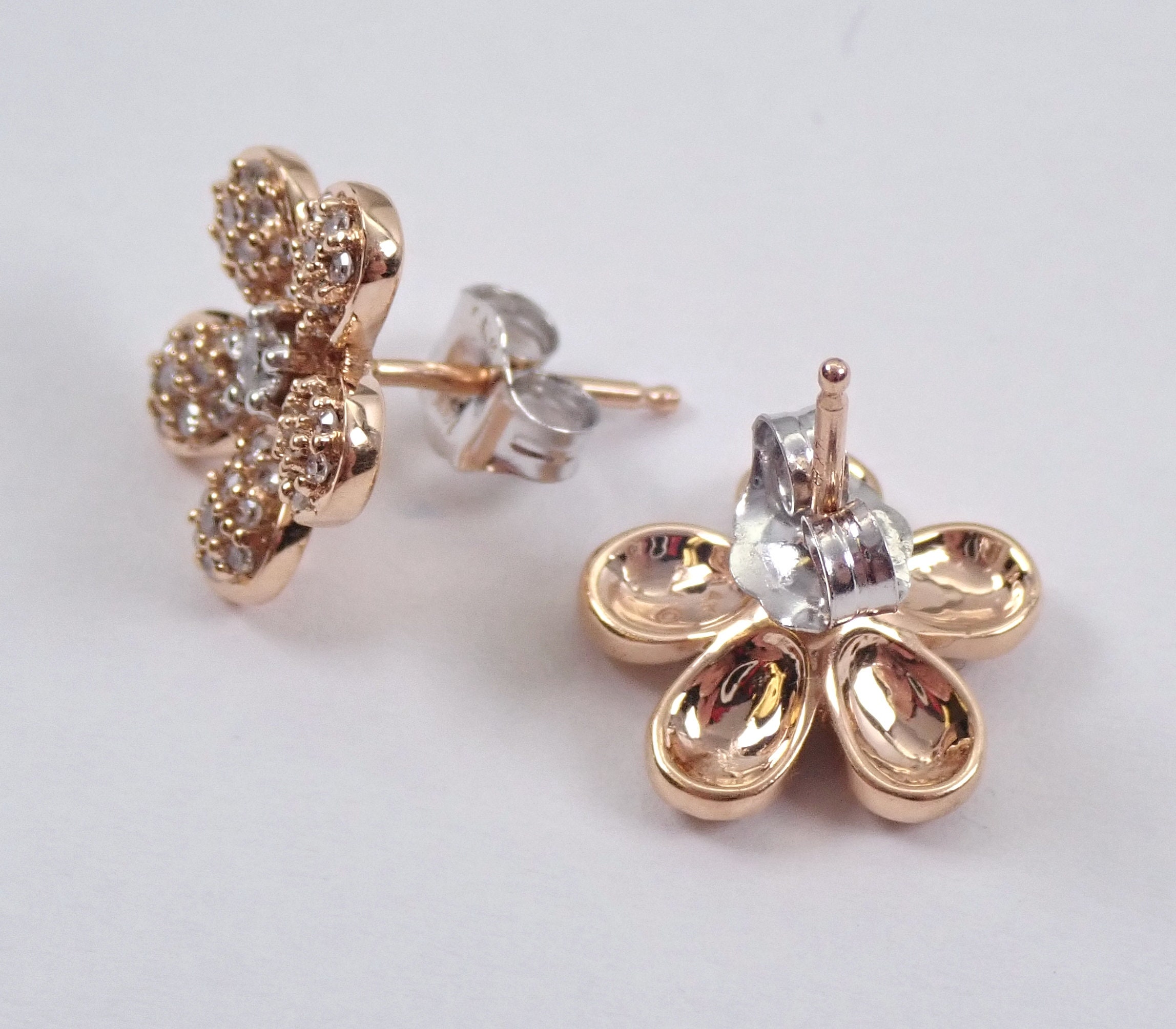 LAYAWAY/SOLD 14K Rose Gold Diamond Studs Flower Cluster