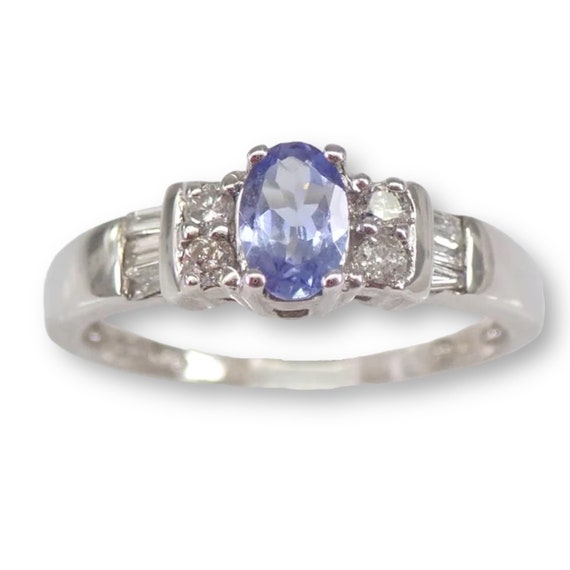 Tanzanite Engagement Ring,  14K White Gold Diamond Ring, December Birthday Genuine Gemstone LQGR20