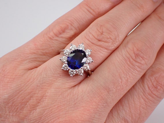 Platinum Sapphire and Diamond Ring - Unique Halo … - image 8