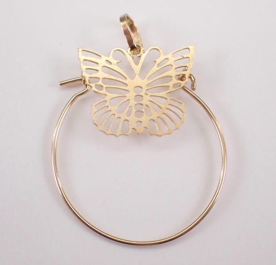 Vintage 14K Yellow Gold Charm Holder - Estate Butterfly Pendant - Dainty Jewelry Gift for Necklace