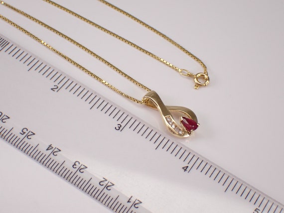 Ruby and Diamond Charm Pendant and Chain - 14K Ye… - image 4