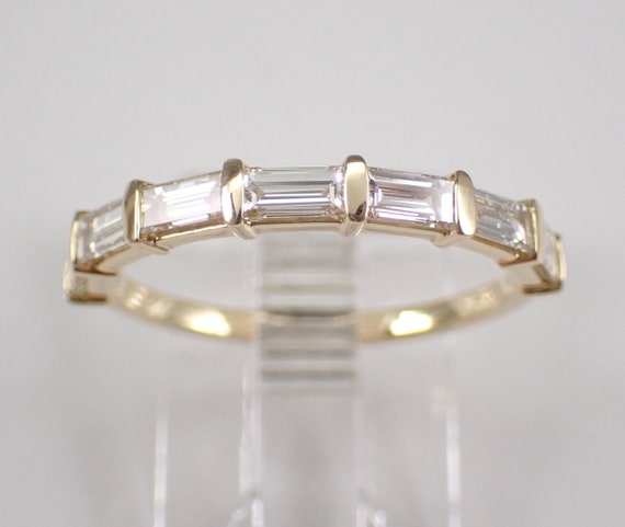 Genuine Baguette Diamond Wedding Ring - 14kt Yellow Gold Stacking Anniversary Band - Custom Made To Order