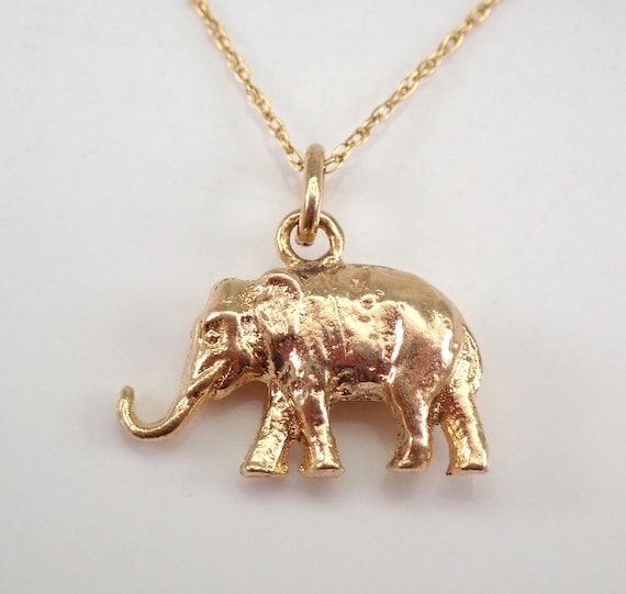 Vintage Solid Gold ELEPHANT Charm, Unique 14K Animal Pendant, Good Luck Protection Necklace