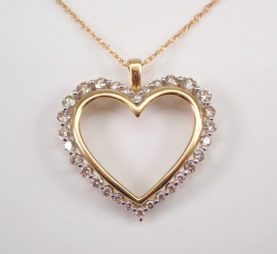 Yellow Gold Diamond Heart Pendant - Large Open Charm Necklace - Unique Wedding Jewelry Gift