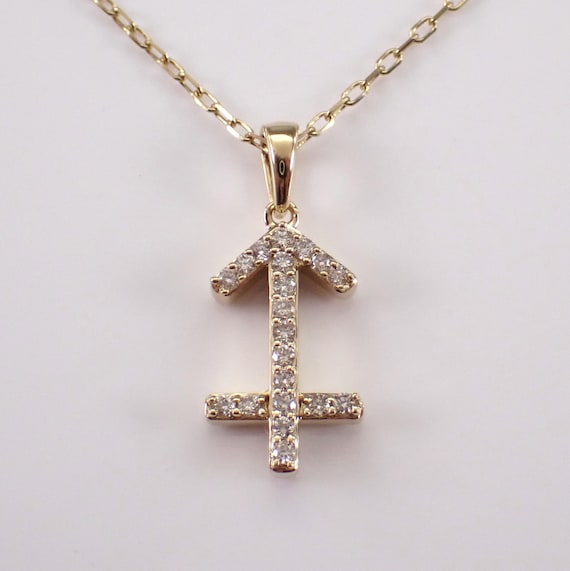 Yellow Gold Diamond Sagittarius Sign Necklace - Zodiac Astrology Station Charm Pendant and Chain - Unique Dainty Jewelry Gift