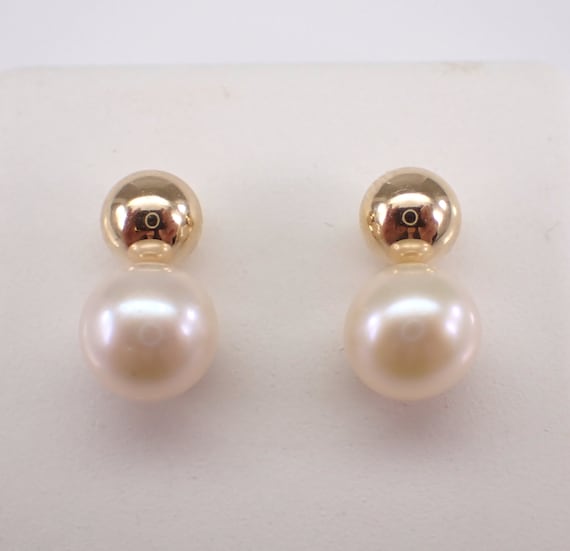 14K Yellow Gold Pearl Stud Earrings, Simple Gold Ball Studs, GalaxyGems Bridal Jewelry Gift