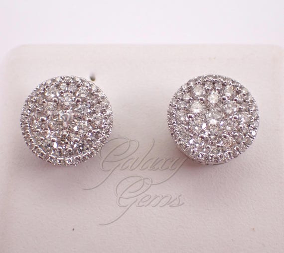 14K White Gold Diamond Cluster Stud Earrings