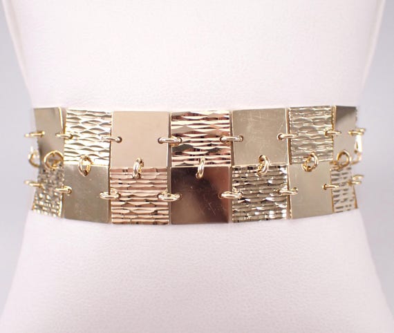 Vintage 14K Yellow Gold Bracelet, Wide Square Double Row Link, Chunky Estate Fine Jewelry Gift