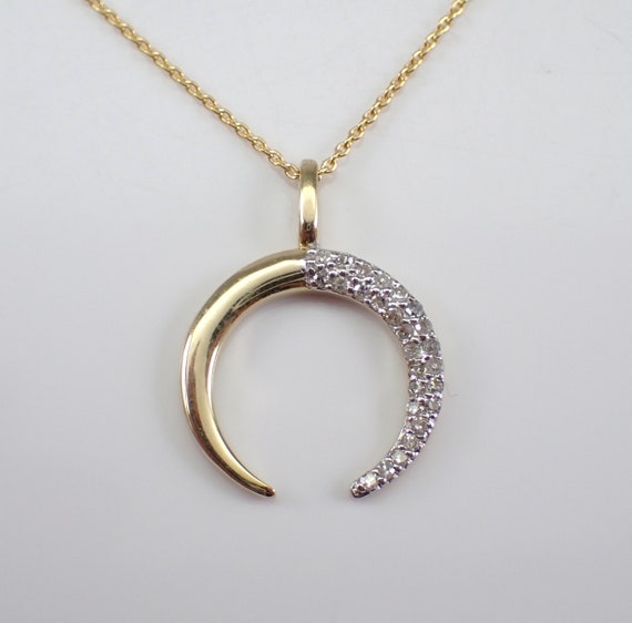 Diamond Crescent Moon Pendant - 14K Yellow Gold Necklace - 20 inch Adjustable Choker Chain - Anniversary Birthday Jewelry Gift