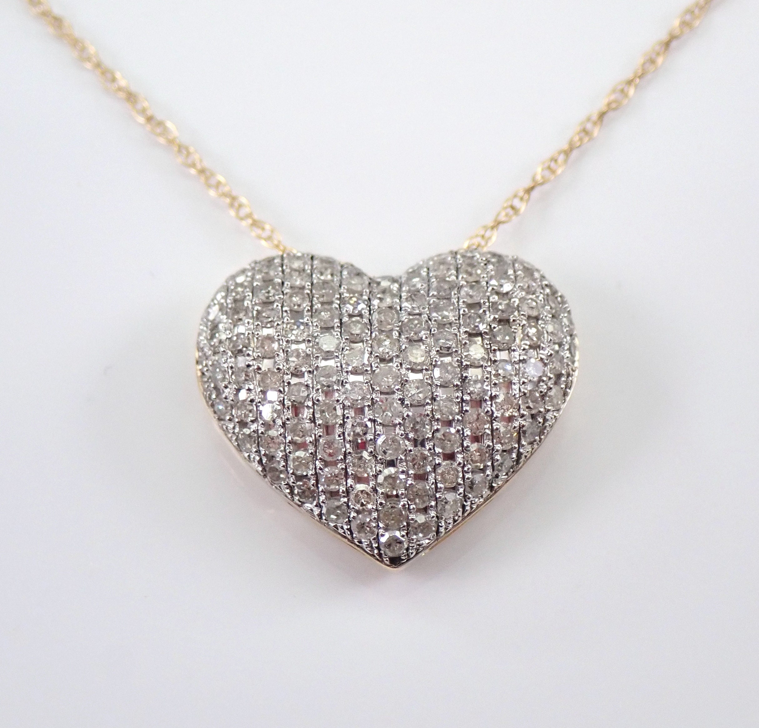 Pave diamond heart pendant yellow gold deals