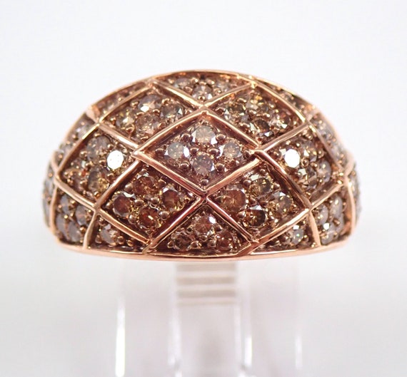 Cognac Color Diamond Anniversary Band - Solid Rose Gold Cluster Domed Wedding Band - Unique Fine Jewelry Gift for Women