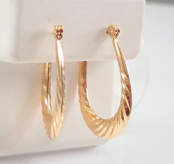 Vintage 14K Gold Hoop Earrings, Estate Ribbed Grooved Hoops for Her, Genuine Gold Jewelry for Women