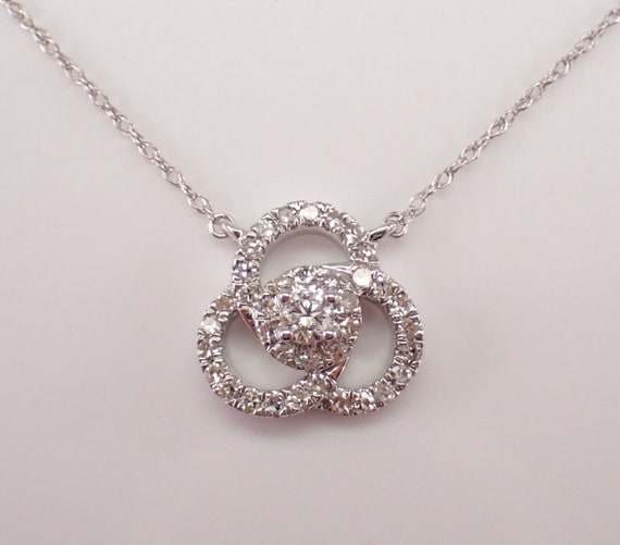 14K White Gold Diamond Pendant and Chain - Interlocking Circles Trinity Necklace - Bridal Fine Jewelry Anniversary Gift