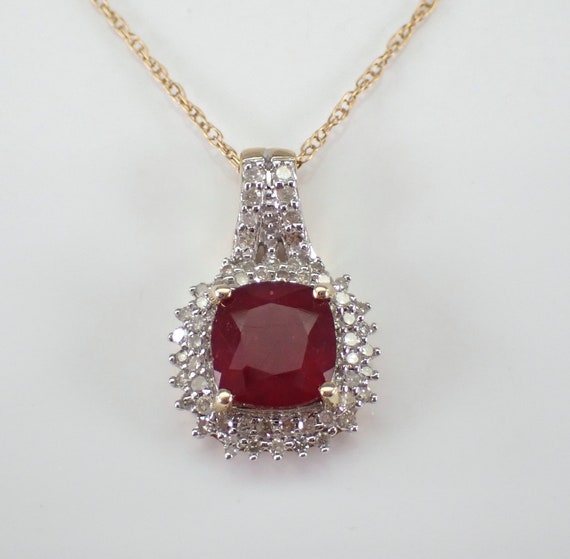 Ruby and Diamond Pendant and Chain - Yellow Gold Gemstone Charm Necklace - July Birthstone Fine Jewelry Gift