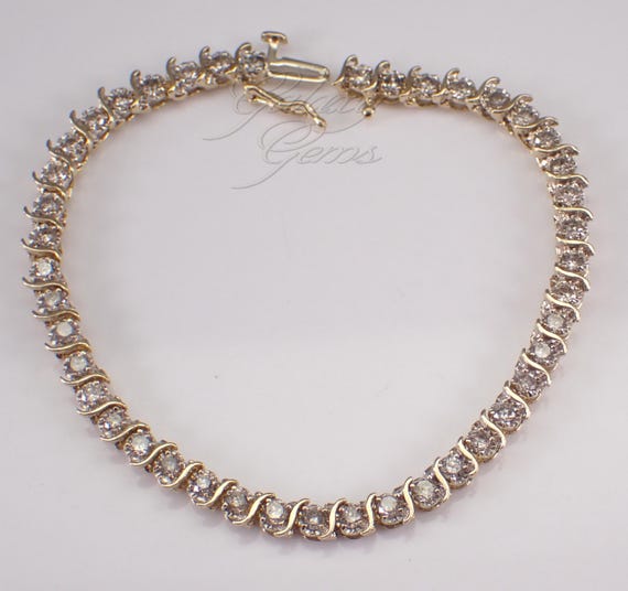 14K Yellow Gold Diamond Tennis Bracelet - Vintage Estate Fine Jewelry
