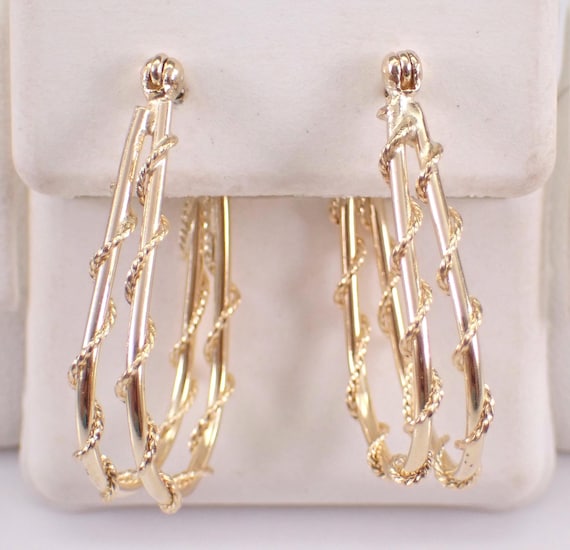 Vintage 14K Yellow Gold Hoop Earrings - Estate Multi Row Huggie Hoops