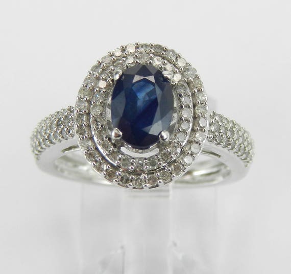 White Gold Sapphire Engagement Ring - Diamond and Gemstone Jewelry - September Birthstone Gift