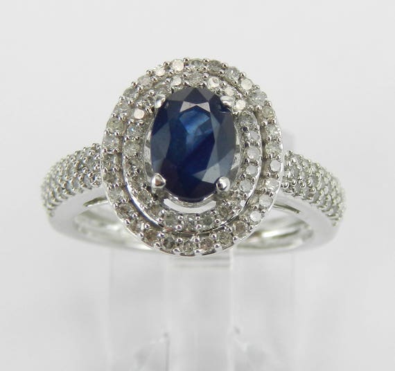 Diamond and Sapphire Engagement Ring - White Gold Gemstone Jewelry- September Birthstone Gift