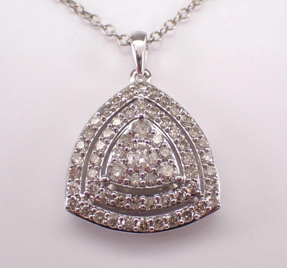 White Gold Diamond Cluster Pendant and Chain:  Triangle Charm Necklace - Bridal Fine Jewelry Gift