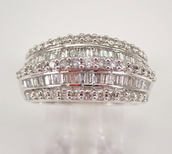 1ct Baguette and Round Diamond Ring - White Gold Wedding Anniversary Band - GalaxyGems Unique Bridal Jewelry