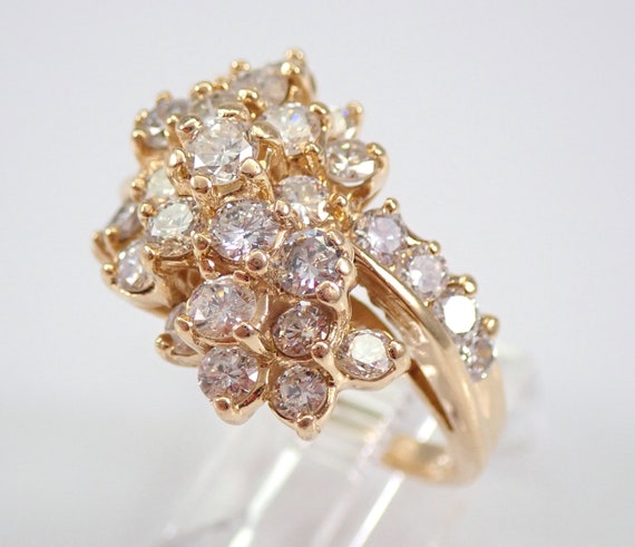 Vintage Diamond Cluster Ring Solid 14K Yellow Gol… - image 3