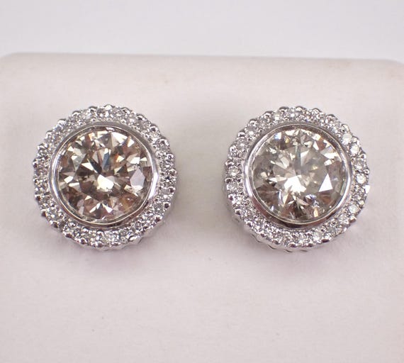 Platinum Diamond Stud Earrings: Round Brilliant Large Halo Studs - Secure Guardian Backing Clasp