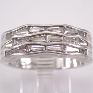 Sterling Silver Baguette Cubic Zirconia Wedding Ring: Unique Multi Row Anniversary Band