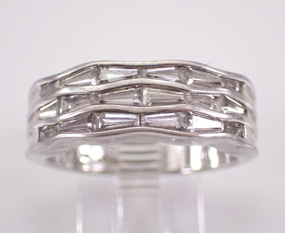Sterling Silver Baguette Cubic Zirconia Wedding Ring: Unique Multi Row Anniversary Band