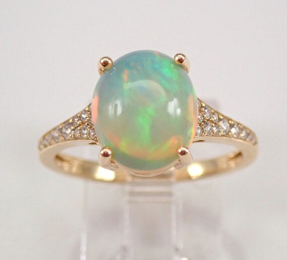 Opal Ring 14K Yellow Gold 2.56 ct Opal and Diamond Engagement Ring Size 7 October Gemstone